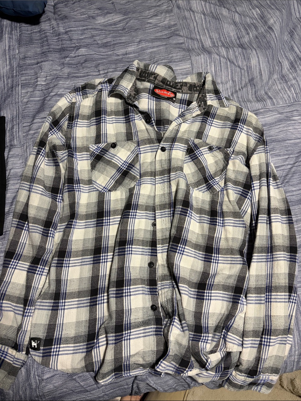 Kids Plaid Button-Down Shirt in White, Black & Blue by Madmac